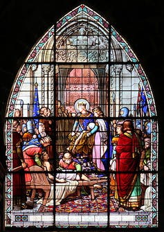 Vitrail représentant Saint-Louis et son gendre le roi de Navarre