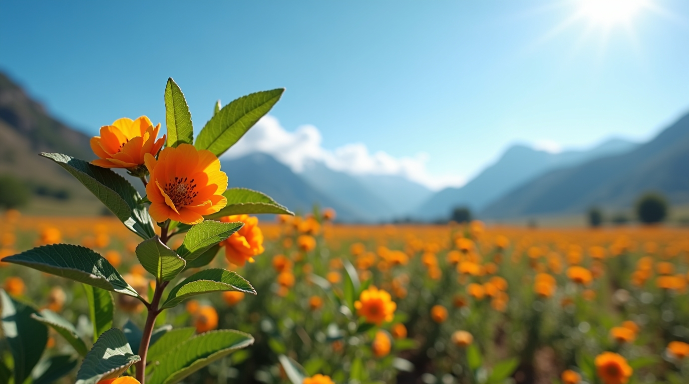 Des argousiers avec des baies orange dans un champ, reflet de la nature.