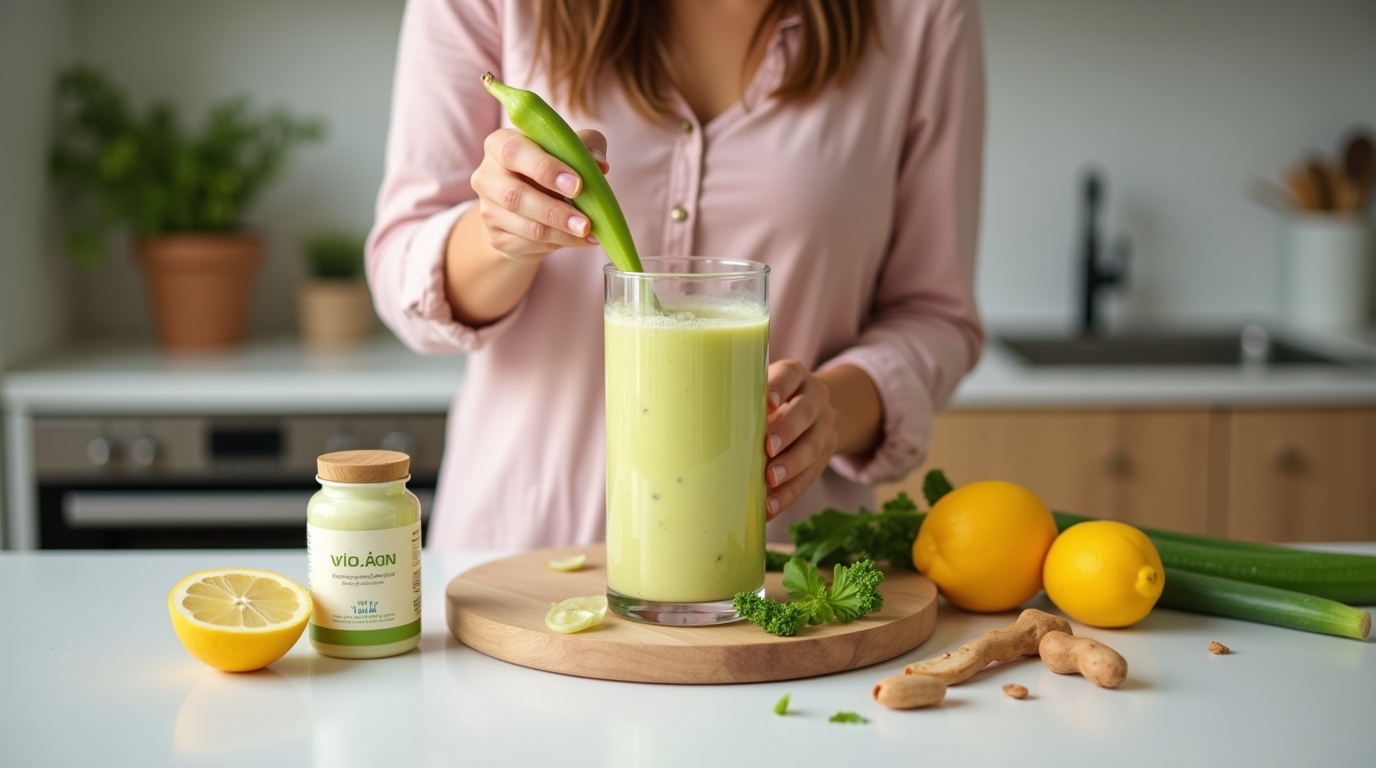 Smoothie riche en vitamine B12 méthylée avec ingrédients sains et bouteille de complément